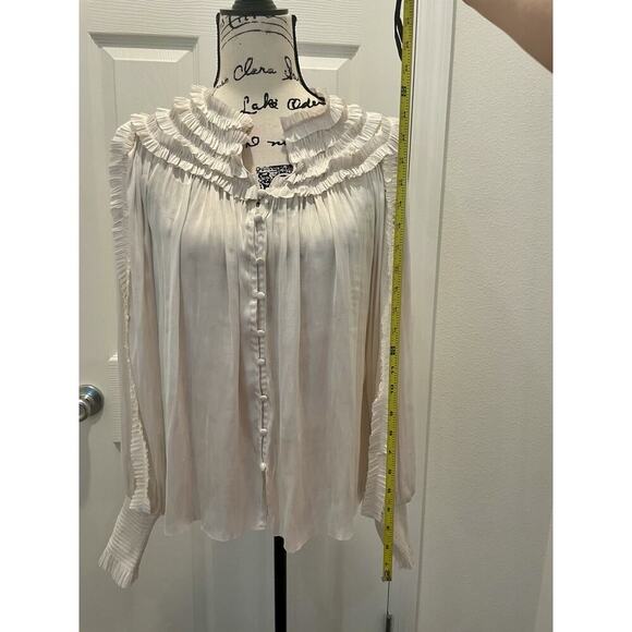 MNG MANGO BLOUSE RUFFLED SZ S LONG SLEEVE FLOWY ELASTIC CUFFS SOPHISTICATED Chic - Picture 6 of 16